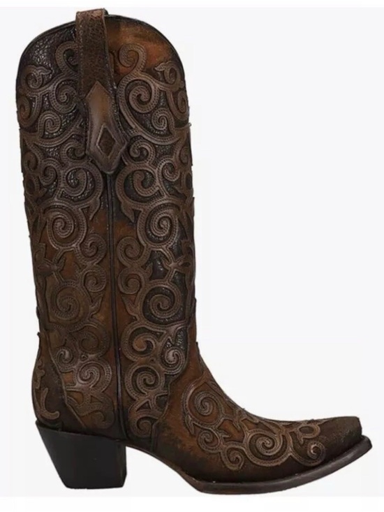 Corral Boots Shoes - ✧🤎Corral Boots🤎✧ Womens Chocolate Tooled Inlay Snip Toe Cowboy Mid Calf  Size 7